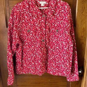 Christopher Banks red floral denim jacket